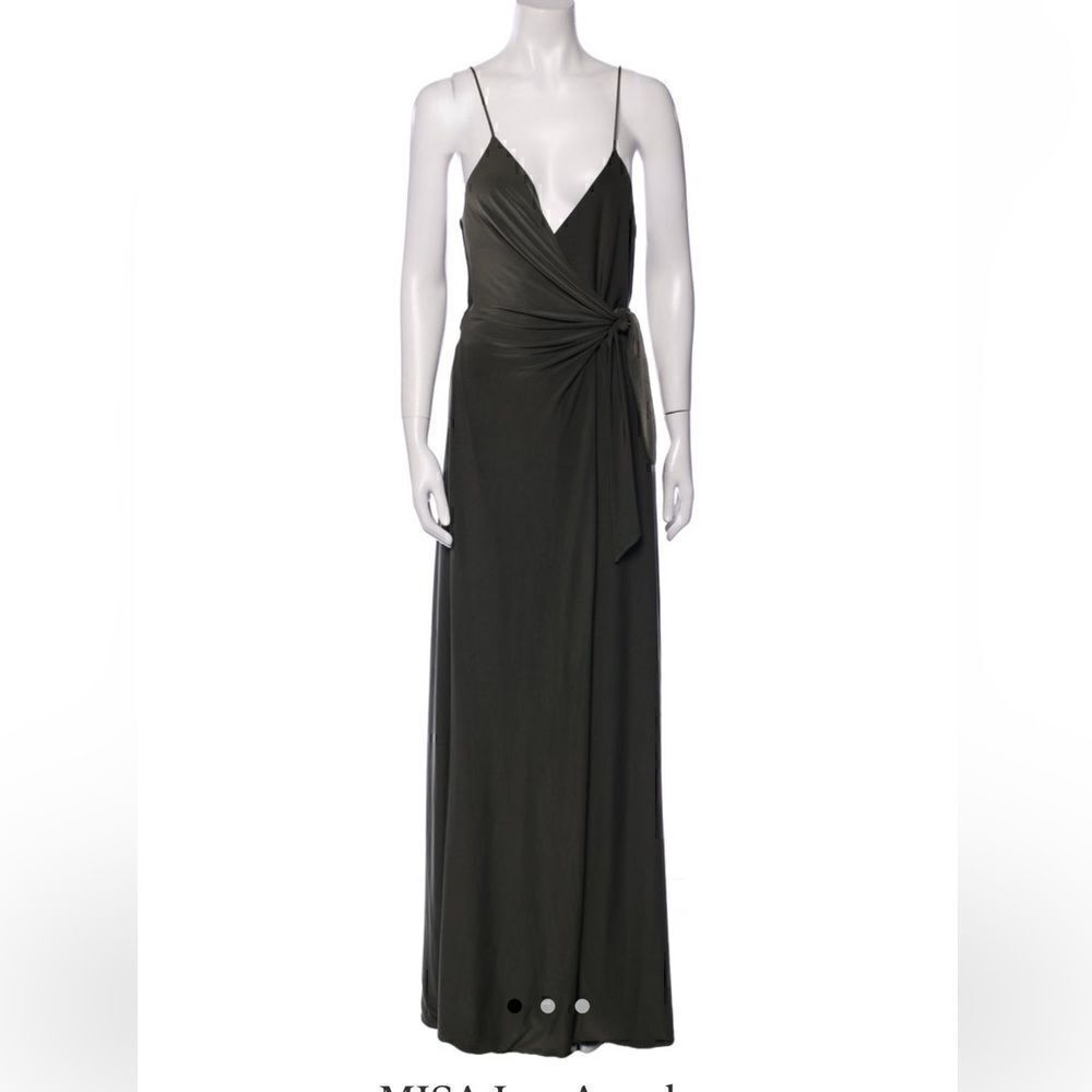 Miss Los Angeles Black waist tie V neck maxi dress XS NWT